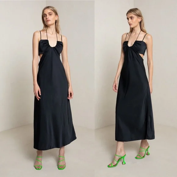 alc black cut out dress A.L.C. Alexis Sequined Cut Out Midi Dress